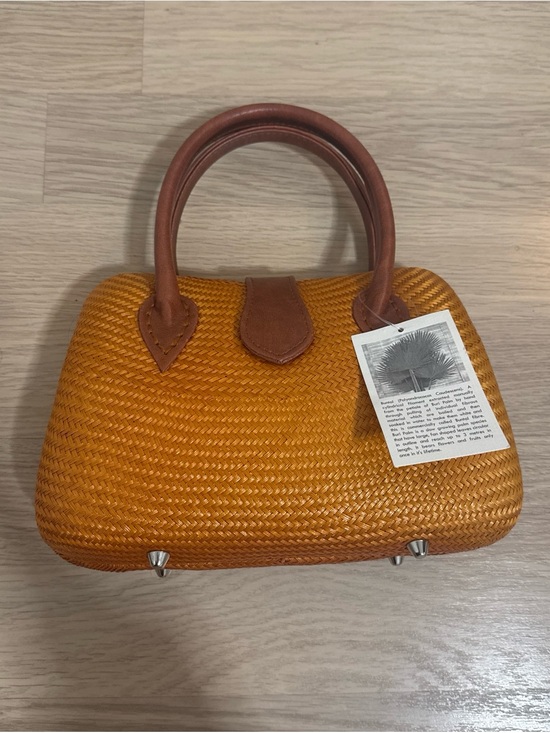 Handbags - Woven Mini Satchel Handbag in Golden Brown